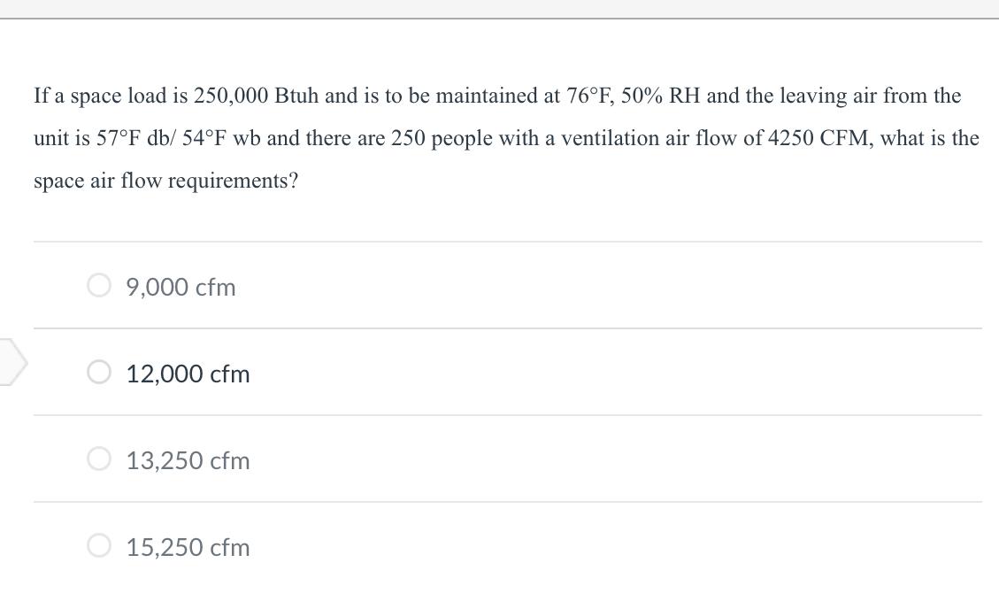 Solved If a space load is 250,000Btuh and is to be | Chegg.com