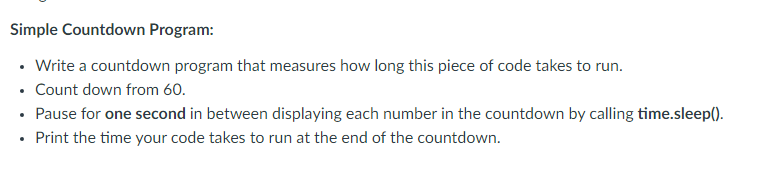 Solved Simple Countdown Program: • Write a countdown program | Chegg.com