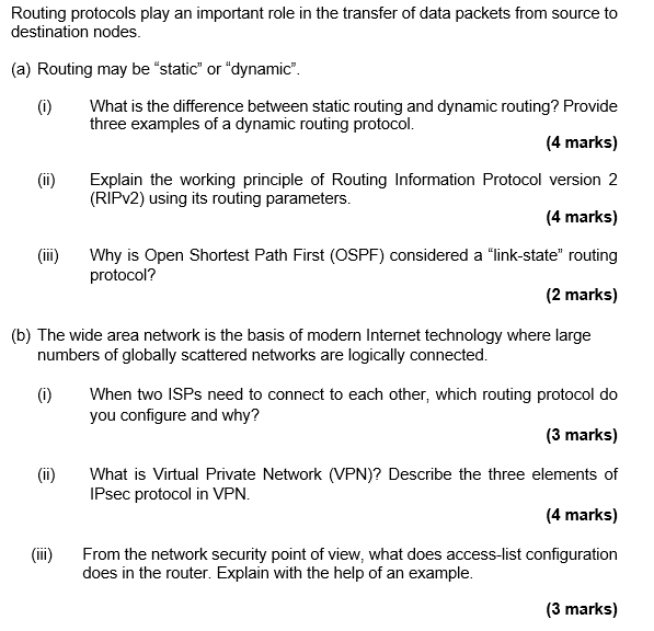 Solved Routing Protocols Play An Important Role In The | Chegg.com