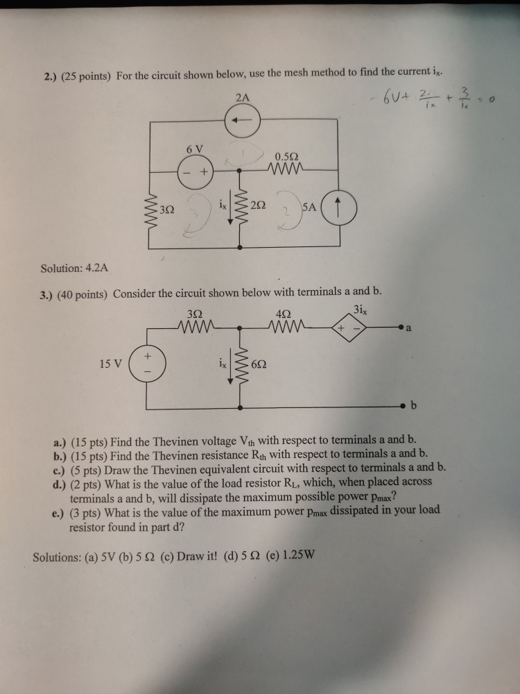 Solved 2.) (25 points) For the circuit shown below, use the | Chegg.com