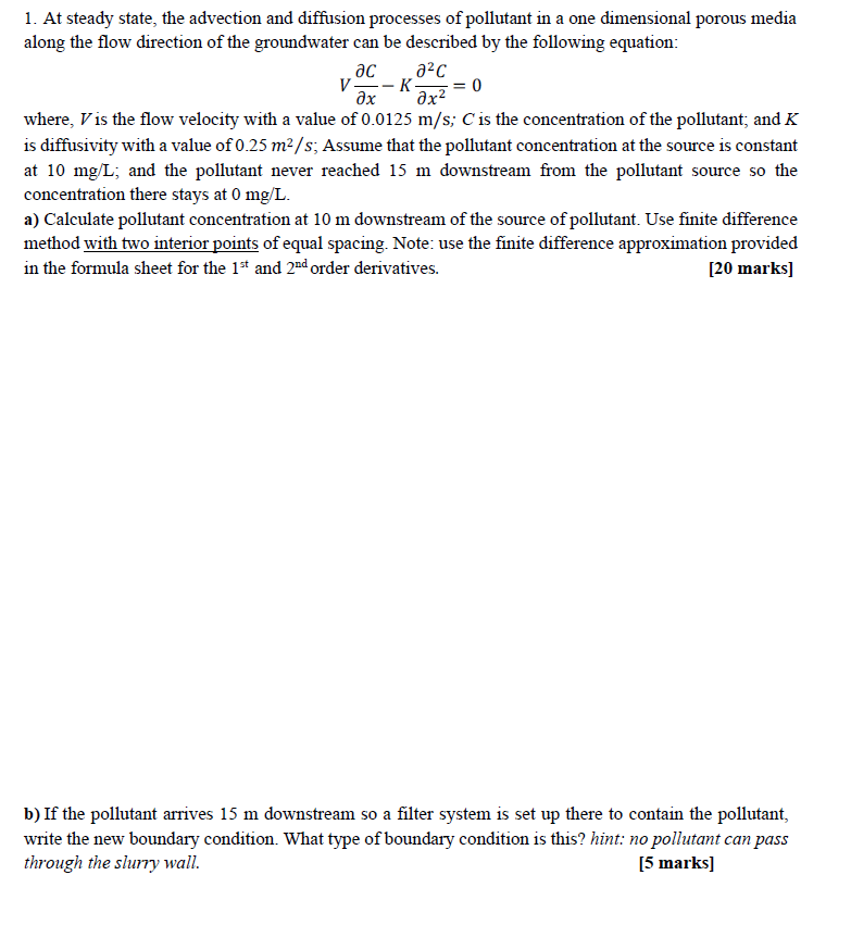 Solved At ﻿steady state, the advection and diffusion | Chegg.com