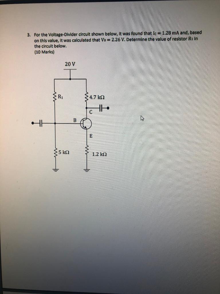 Solved 3. For the Voltage-Divider circuit shown below, it | Chegg.com