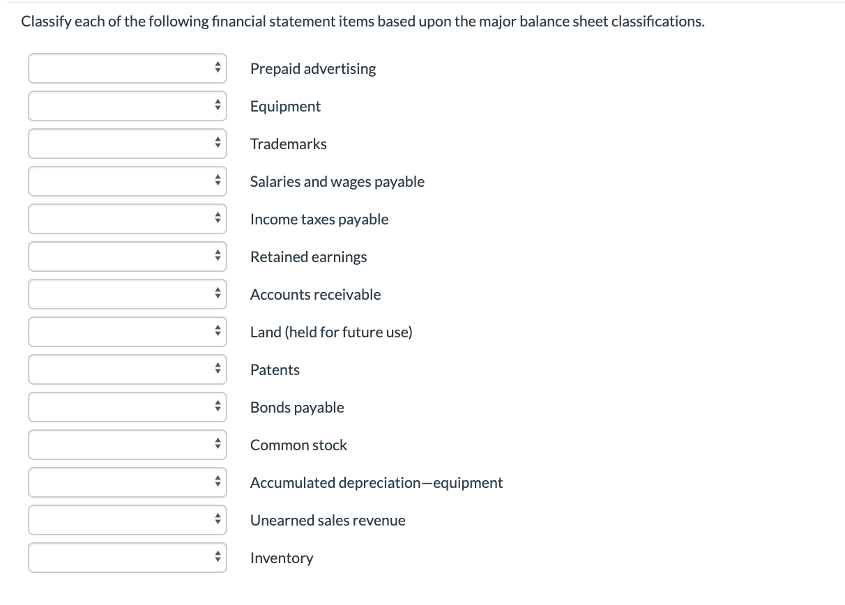 Solved Classify each of the following financial statement