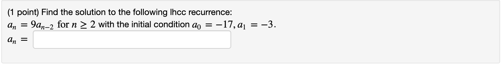 Solved (1 point) Find the solution to the following Ihcc | Chegg.com