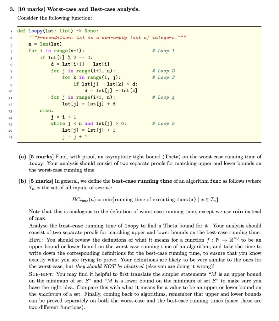 3. [10 Marks) Worst-case And Best-case Analysis. | Chegg.com