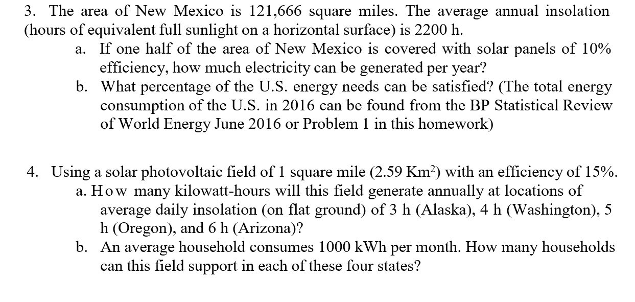 Solved 3. The area of New Mexico (hours of equivalent full