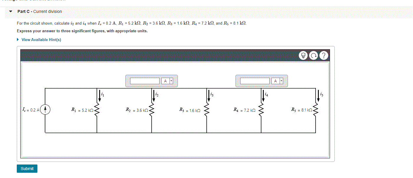 Solved Part A - Voltage division, part 1 For the circuit | Chegg.com