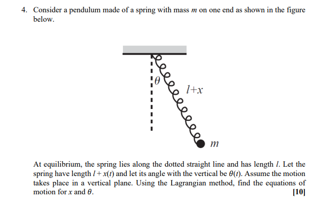 Spring Pendulum Physics Problem Pdf Solved 4. Consider a pendulum made of a spring with mass m | Chegg.com