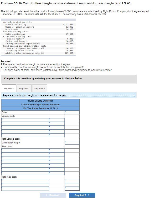 Solved Problem 05-1A Contribution margin Income statement | Chegg.com