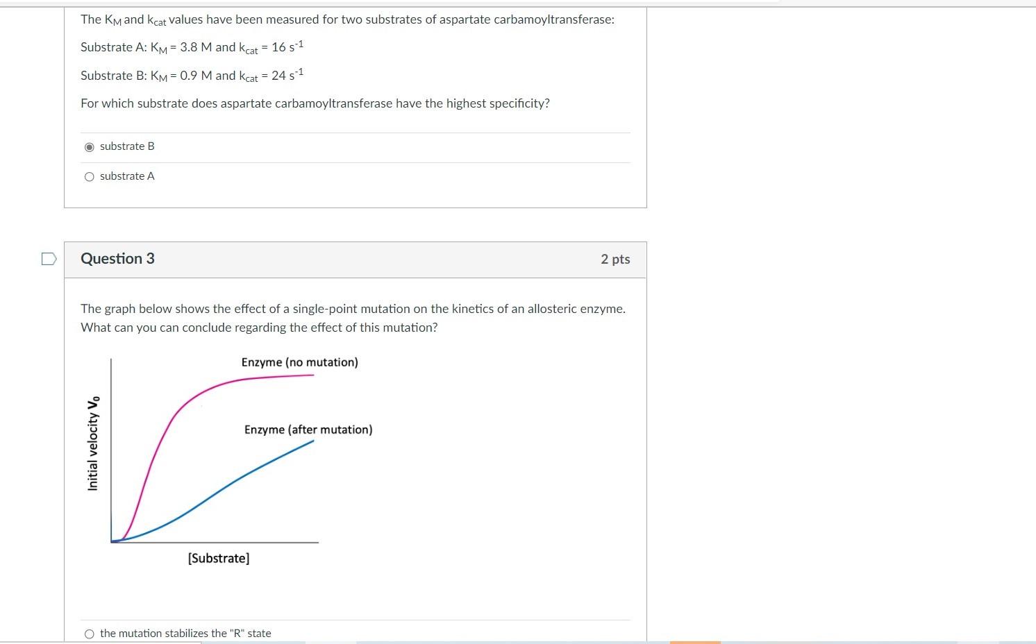 Solved The KM And Kcat Values Have Been Measured For Two Chegg Com