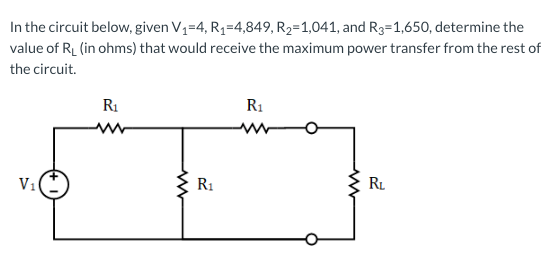 Solved In the circuit below, given V1 =4, R1 =4,849, | Chegg.com