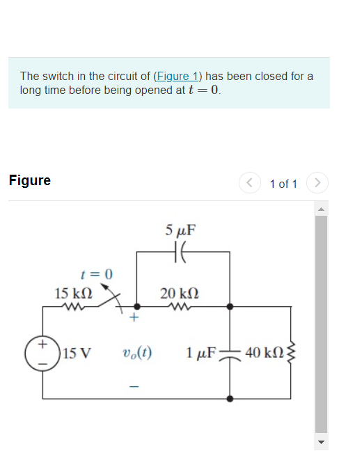 Solved 7.24 The switch in the circuit of (Figure 1) has been | Chegg.com