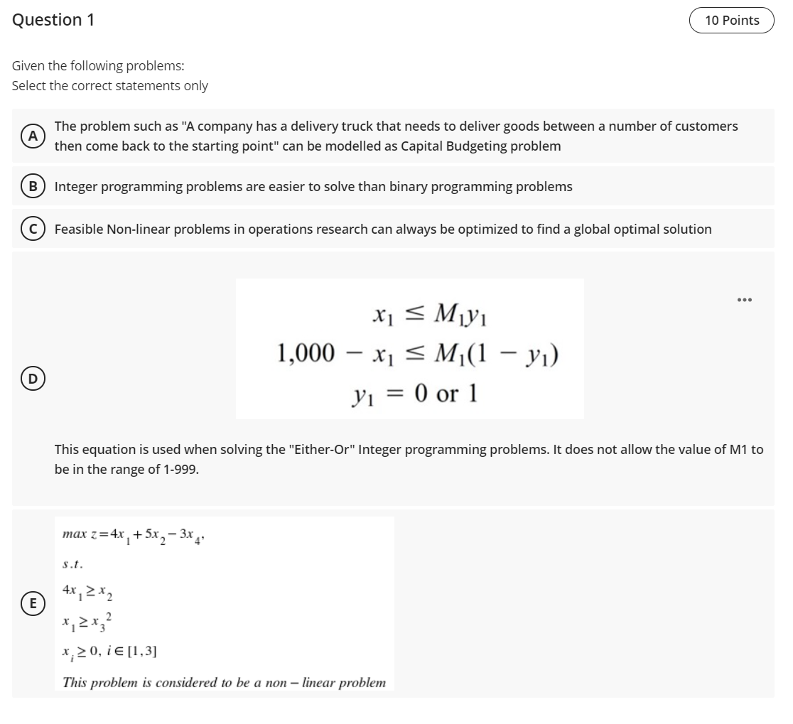 Solved Question 1 10 Points Given The Following Problems: | Chegg.com