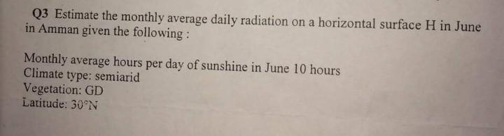 Solved Q3 Estimate the monthly average daily radiation on a | Chegg.com