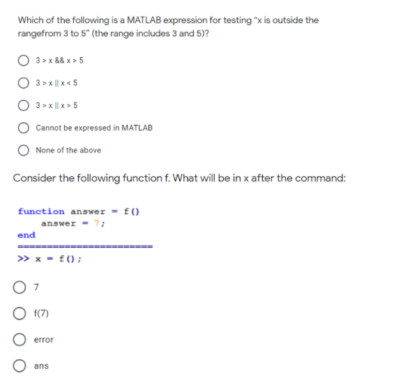 Solved Which of the following is a MATLAB expression for | Chegg.com