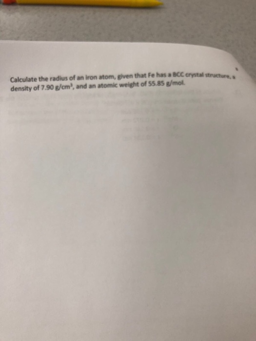 Solved Calculate the radius of an iron atom, given that Fe | Chegg.com
