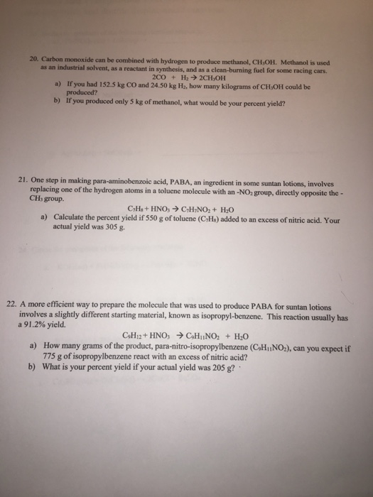 Solved 20. Carbon monoxide can be combined with hydrogen to | Chegg.com