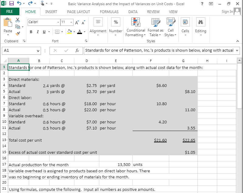 Solved Compute the direct materials price and quantity