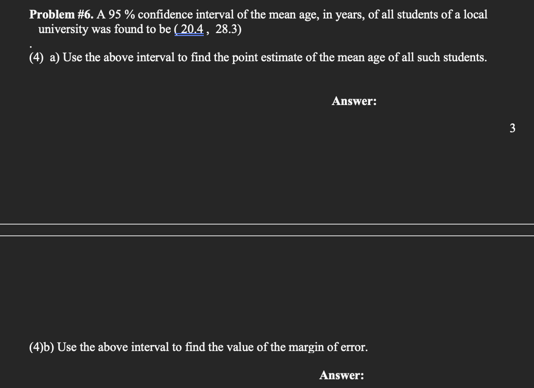 Solved Problem \#6. A 95% confidence interval of the mean | Chegg.com