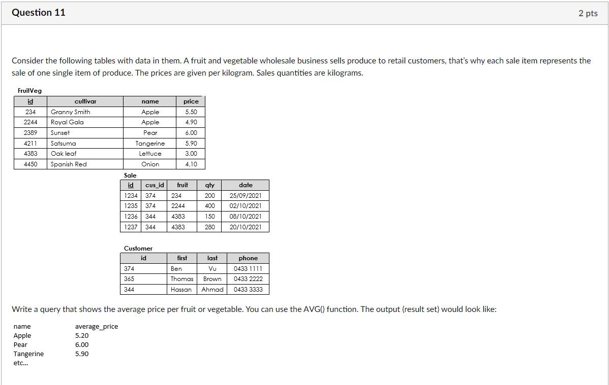Solved Question 11 2 pts Consider the following tables with | Chegg.com