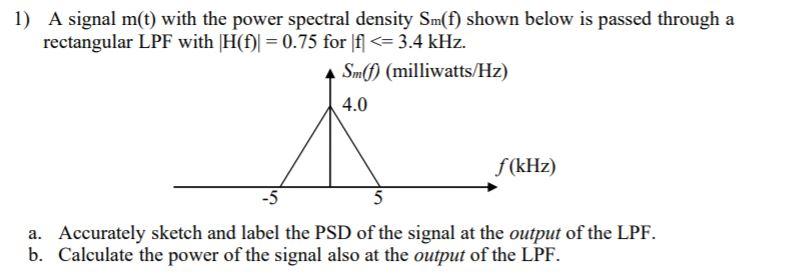 Solved 1) A signal m(t) with the power spectral density | Chegg.com