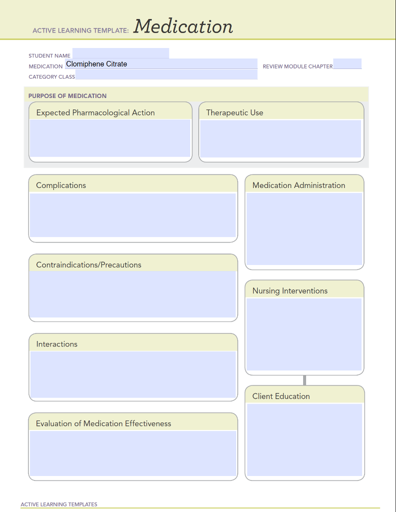 Solved Medication ACTIVE LEARNING TEMPLATE: STUDENT NAME | Chegg.com