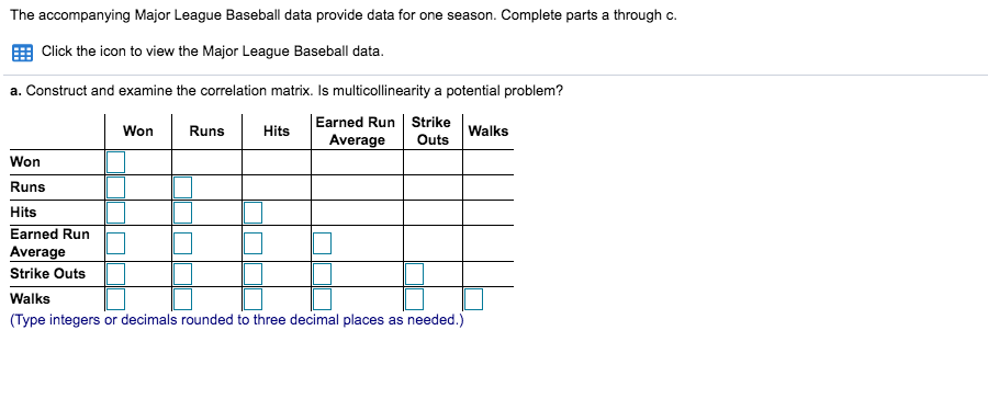 Solved The accompanying Major League Baseball data provide | Chegg.com
