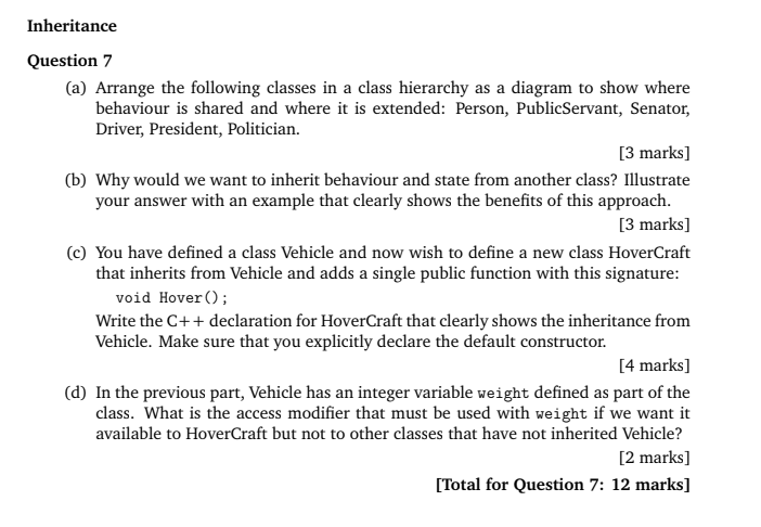 Solved Inheritance Question 7 (a) Arrange The Following | Chegg.com