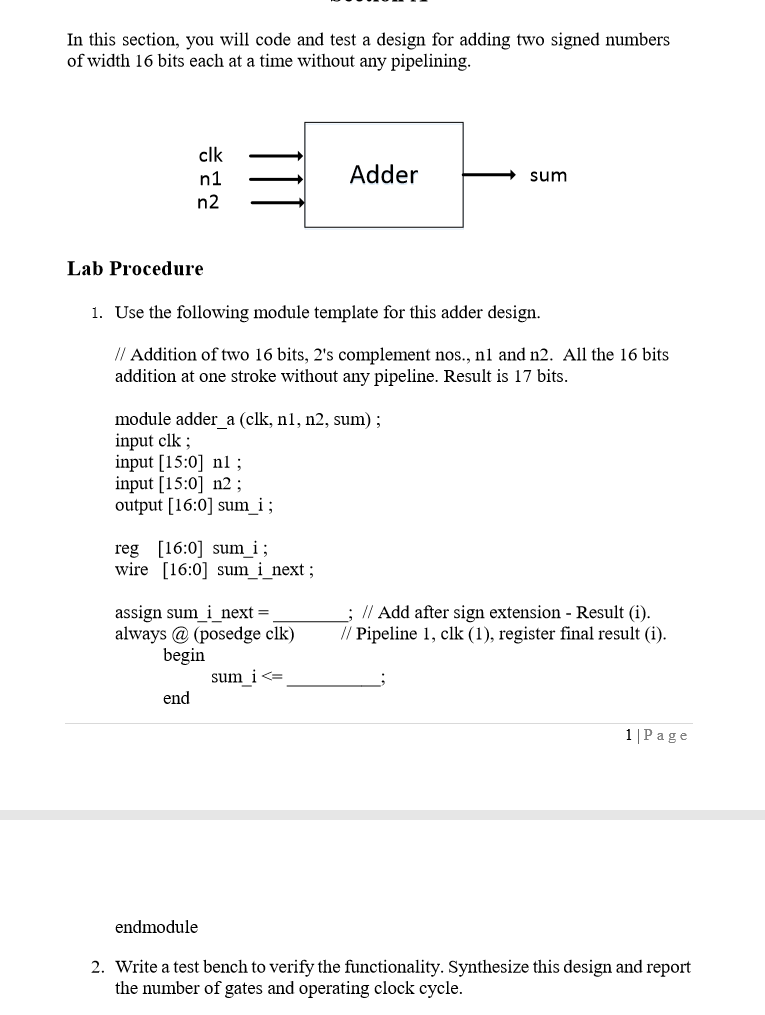 Solved In this section, you will code and test a design for | Chegg.com