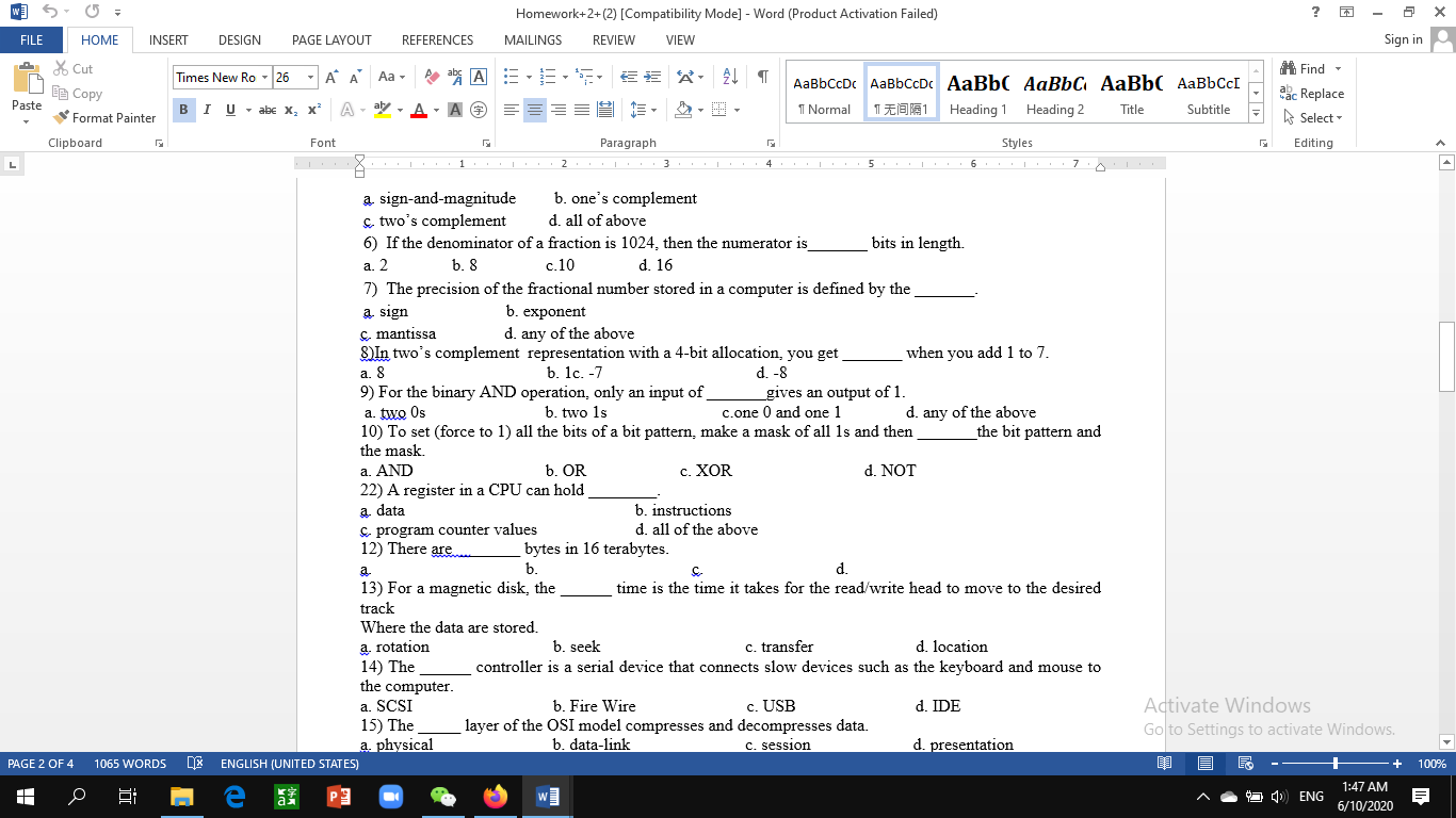 Solved wl ? X Homework+2+(2) (Compatibility Mode] - Word | Chegg.com