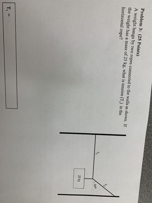 Solved Problem 3: (25 Points) A weight hangs by two ropes | Chegg.com