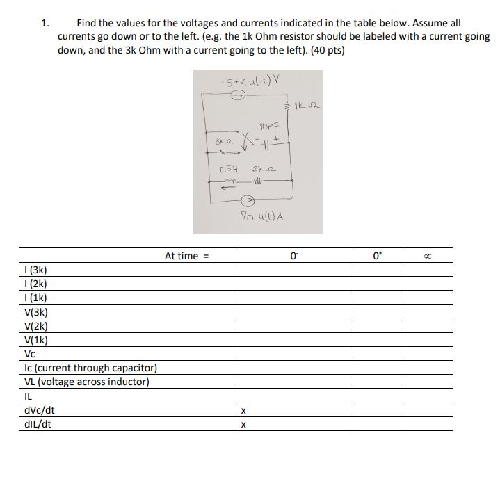 Solved 1. Find the values for the voltages and currents | Chegg.com