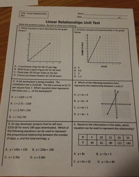 unit linear equations homework 2 answer key
