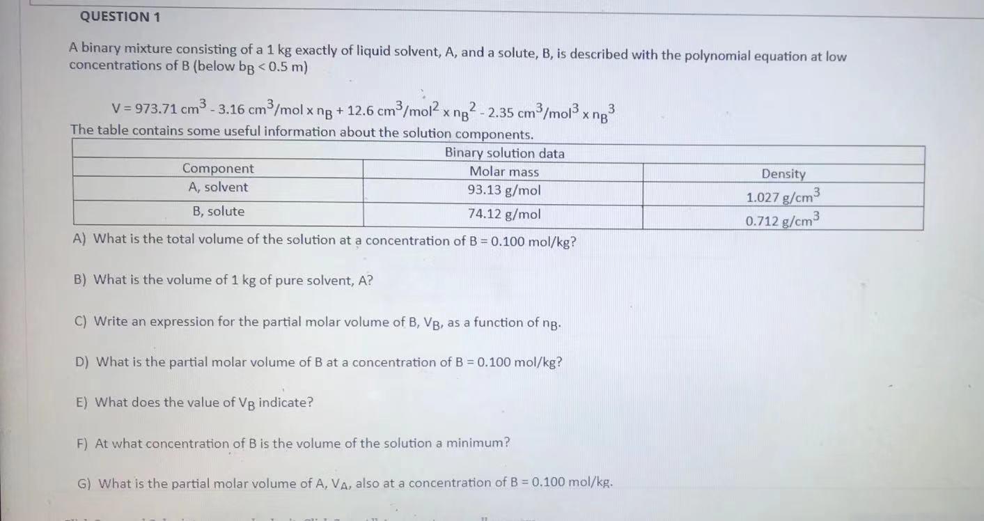Solved QUESTION 1 A binary mixture consisting of a 1 kg | Chegg.com