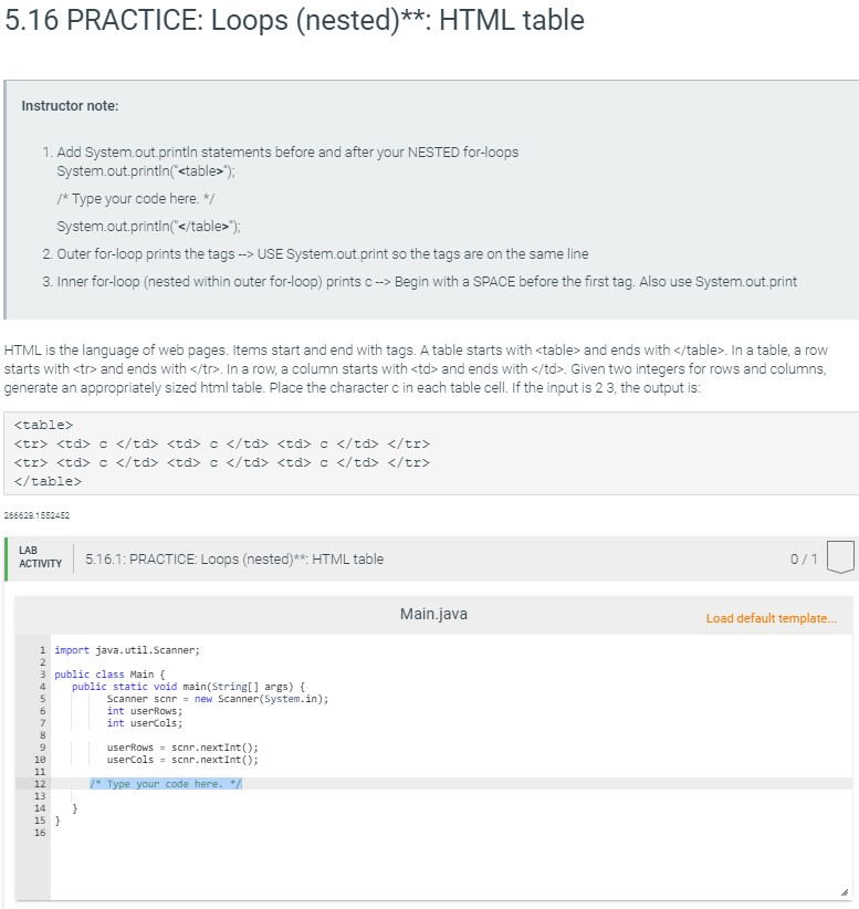 Solved 5.16 PRACTICE Loops (nested)** HTML Table Instru...