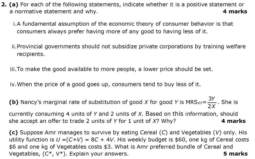 Solved 2. (a) For Each Of The Following Statements, Indicate | Chegg.com