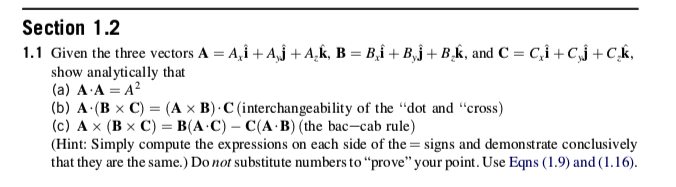 Solved Section 1.2 1.1 Given the three vectors A = | Chegg.com