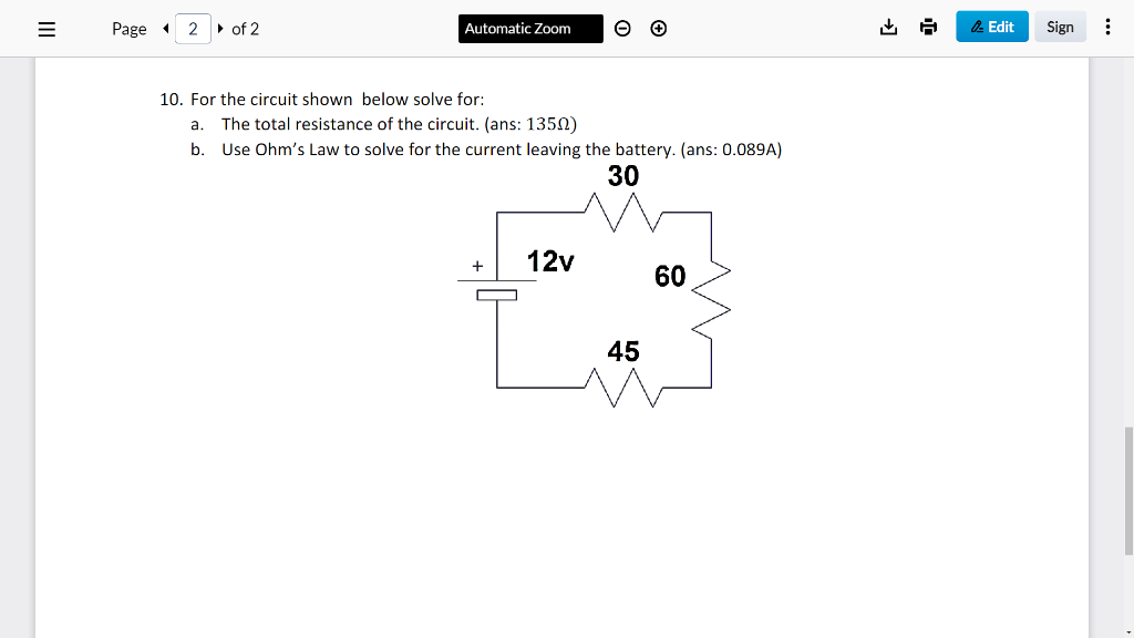 Solved 10. For the circuit shown below solve for: a. The | Chegg.com