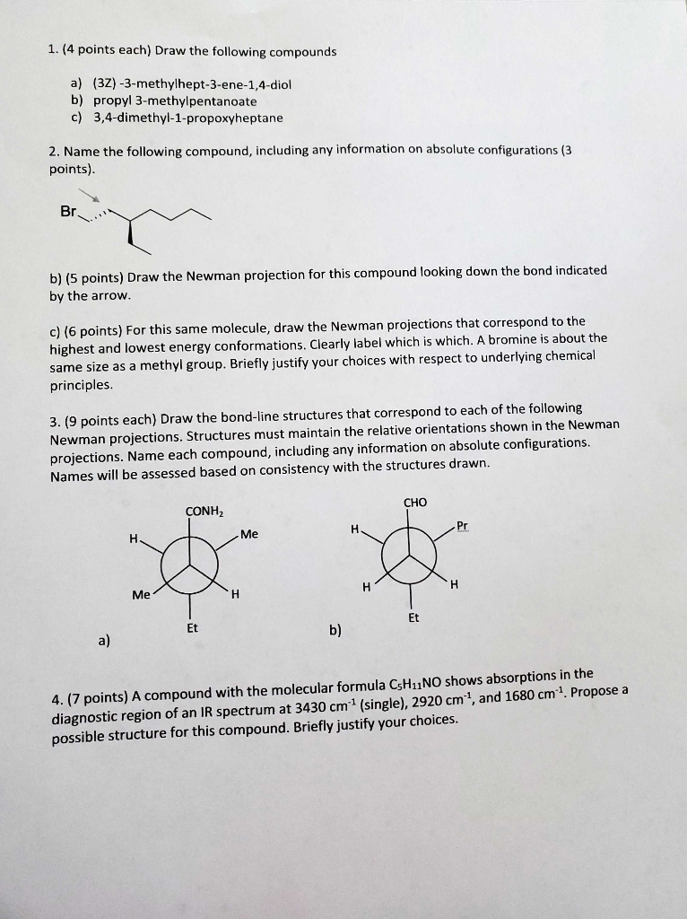 Solved 1. (4 points each) Draw the following compounds a) | Chegg.com