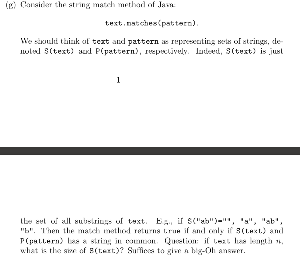 Solved (g) Consider the string match method of Java: | Chegg.com
