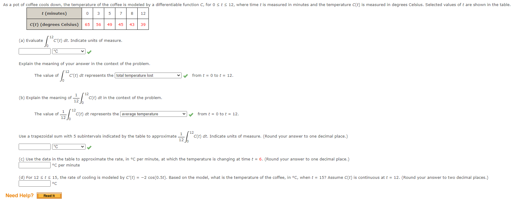 Solved (a) Evaluate ∫012C′(t)dt. Indicate units of measure. | Chegg.com