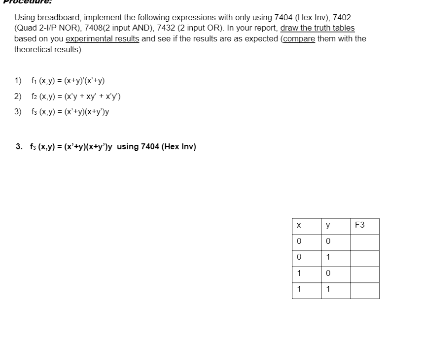 Solved Using Breadboard, Implement The Following Expressions | Chegg.com