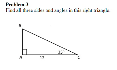 given 3 sides of a right triangle find the angles
