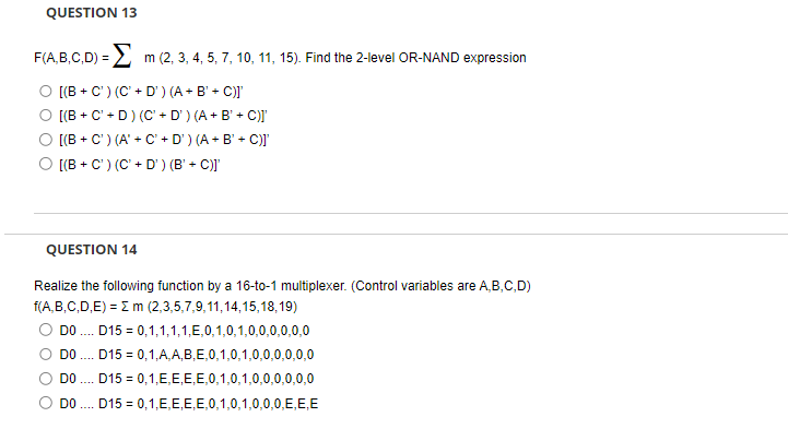 Solved QUESTION 13 F(A,B,C,D)=∑m(2,3,4,5,7,10,11,15). Find | Chegg.com