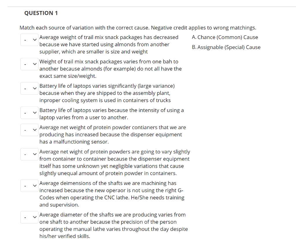Solved QUESTION 1 Match each source of variation with the | Chegg.com