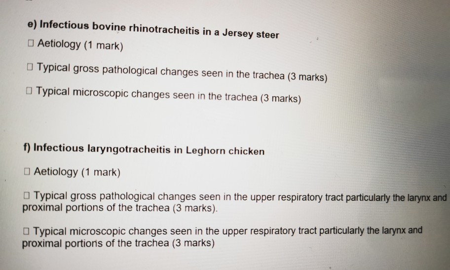 Solved e) Infectious bovine rhinotracheitis in a Jersey | Chegg.com