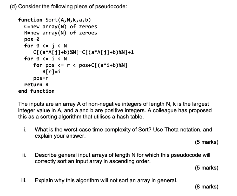 (d) Consider The Following Piece Of Pseudocode: | Chegg.com