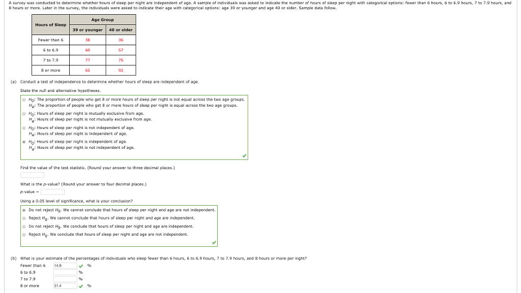 Solved A survey was conducted to determine whether hours of | Chegg.com