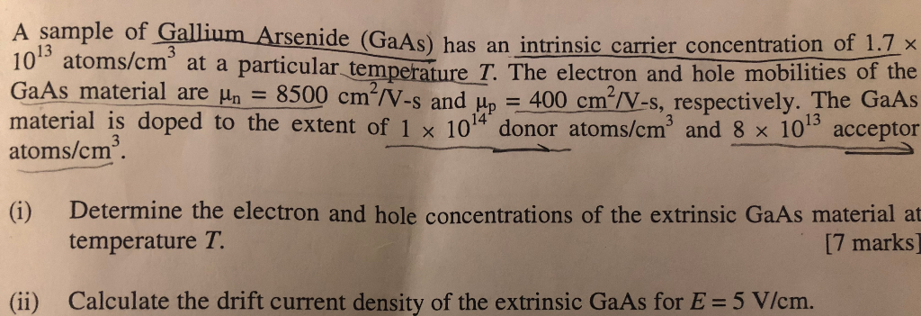 Solved A Sample Of Gallium Arsenide (GaAs) Has An Intrinsic | Chegg.com