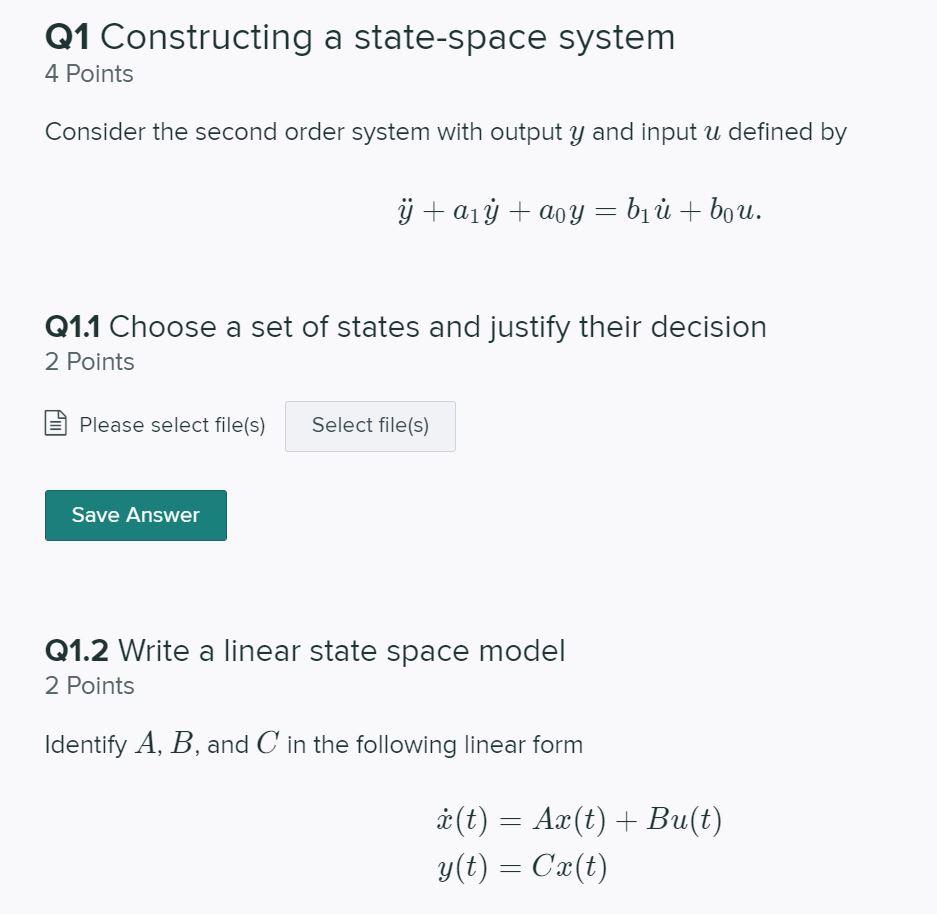Q1 Constructing a state-space system 4 Points | Chegg.com